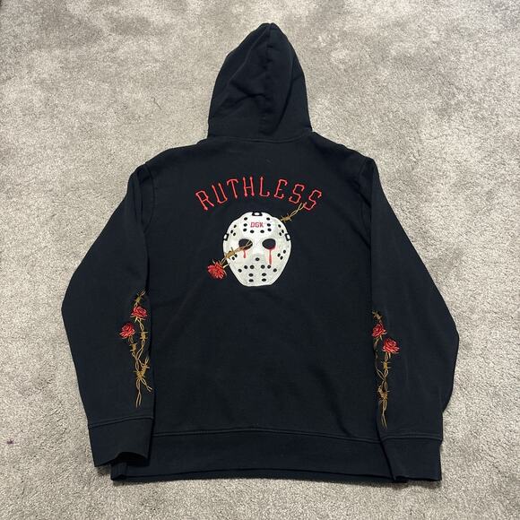 DGK Jason Voorhees Ruthless Black Skate Hoodie Size Large Roses Friday 13th - Picture 3 of 6